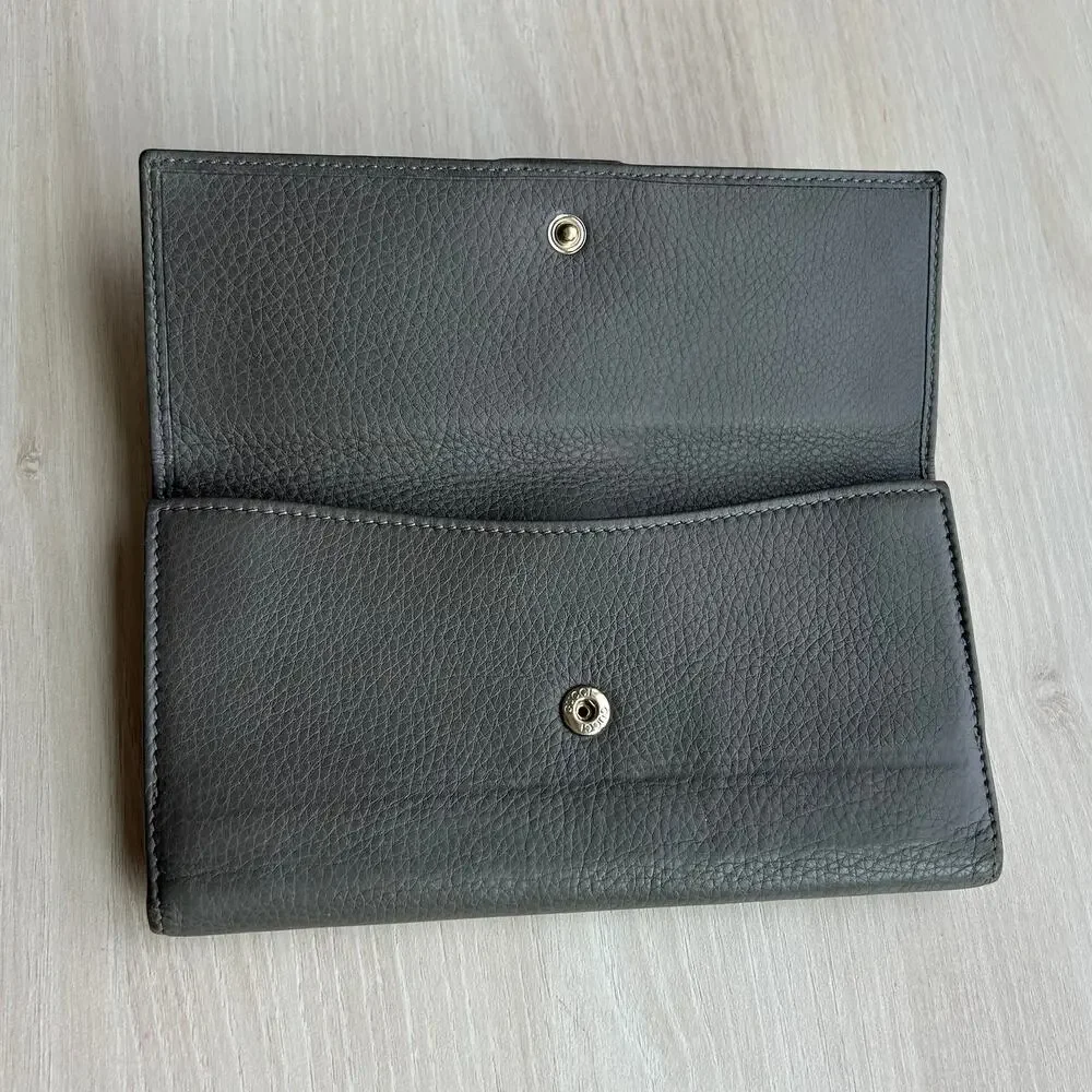 Gucci Continental Bifold Wallet Gray Leather Horsebit Gold‎ Hardware - Picture 7 of 16